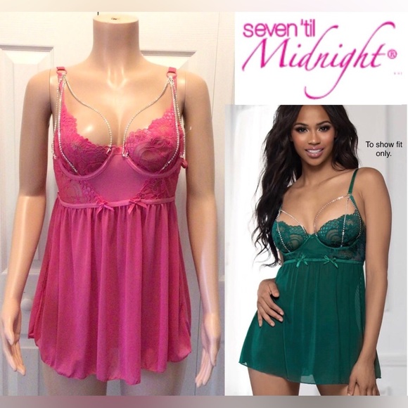 Seven Til Midnight 2pc Hot Pink Yank Her Chain Babydoll Lingerie Set Size XL - Picture 1 of 11
